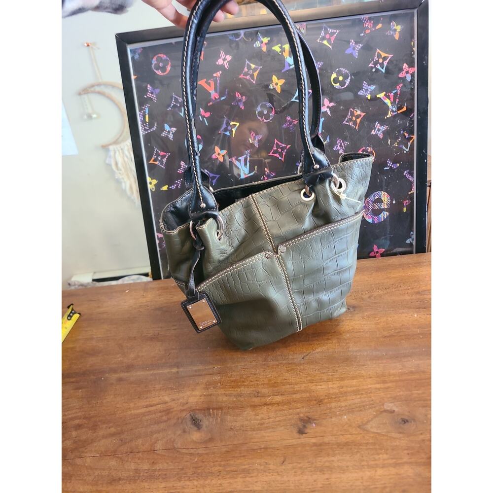 Tignanello Green Croc Embossed Leather Shoulder Bag Purse Hobo Style Bag